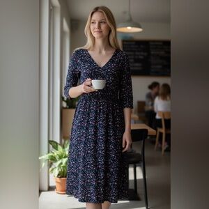 Pact Fit & Flare Midi Dress Womens Small Confetti Organic Cotton Sustainable